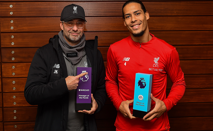 Liverpool ẵm trọn cú đúp giải thưởng cá nhân tại Ngoại tháng Anh tháng 12/2018